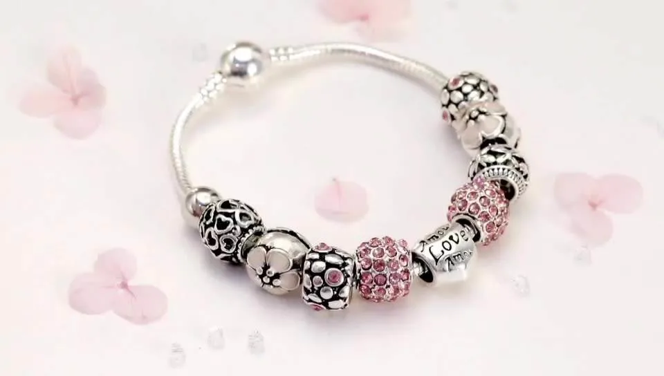 Cubic Zirconia Beaded Flower Bling Bracelet for Women Girls