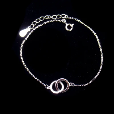 Pulsera de circonita cúbica de plata auténtica con forma redonda doble a la moda para cita de niña