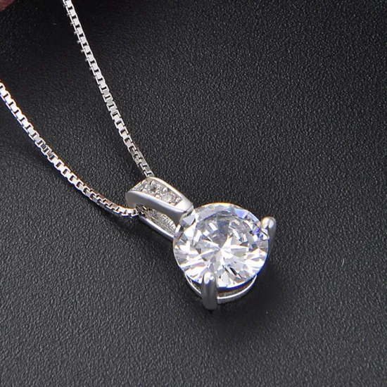 Colgante de collar de piedra redonda con cadena de clavícula de circonia cúbica de plata de ley 925 de moda