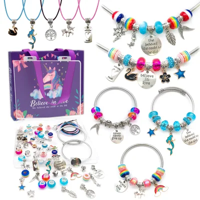 Kit para hacer pulseras, suministros para hacer joyas, cuentas, juego de regalos para manualidades de unicornio/sirena para niñas y adolescentes de 8 años